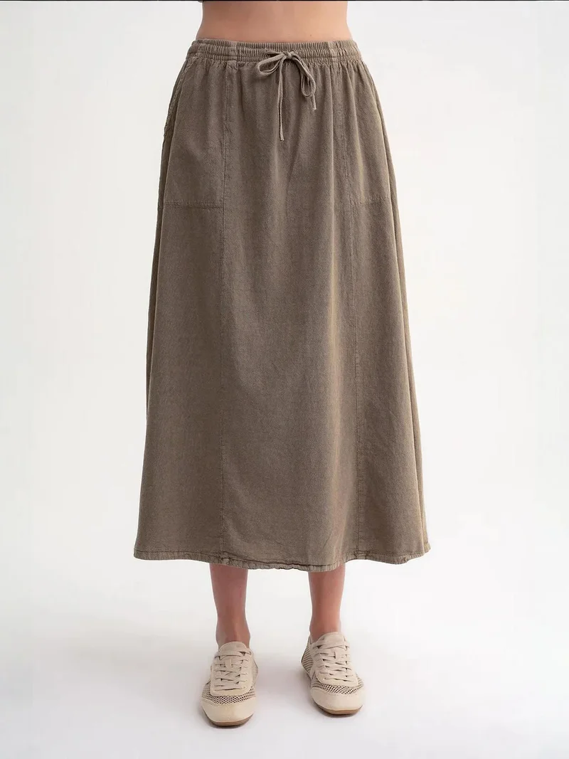 MixRay Mixray High-Waisted Poplin Skirt with Drawstring Detail