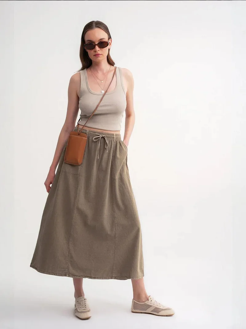 ميكسراي تنورة بخصر عالٍ من البوبلين مع تفاصيل رباط