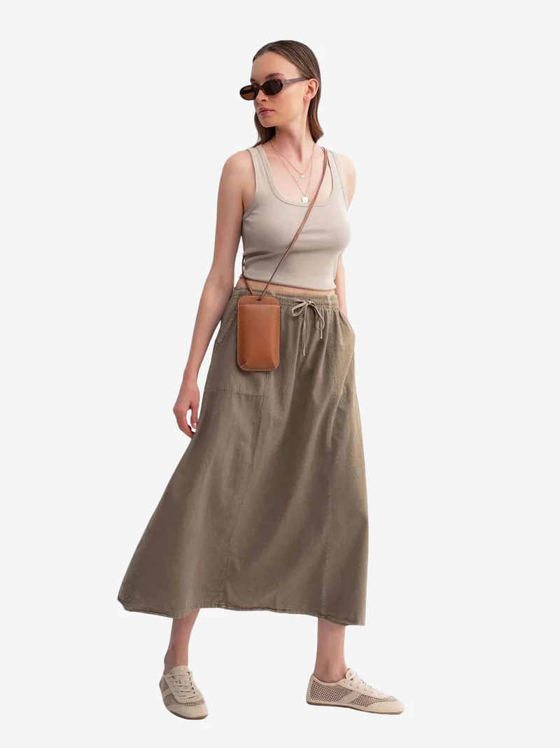 MixRay Mixray High-Waisted Poplin Skirt with Drawstring Detail