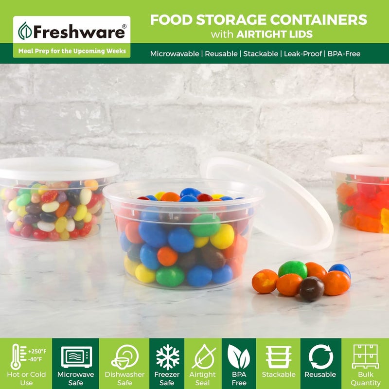 Freshware Food Storage Containers [240 Set] 12 oz Plastic Deli Containers with Lids, Slime, Soup, Meal Prep Containers, BPA Free, Stackable, Leakproof, Microwave, Dishwasher and Freezer Safe - Image 2