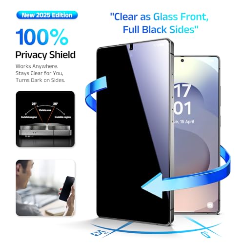 EZ-GLAZ-4 Pack for Galaxy S25 Ultra [6.9"] Privacy Screen Protector, 100% Fingerprint Unlock, 9H+ Hardness Military Grade Shatterproof Long Durable Tempered Glass Film with Flawless Fit Box, Scratch Resistant - Image 2