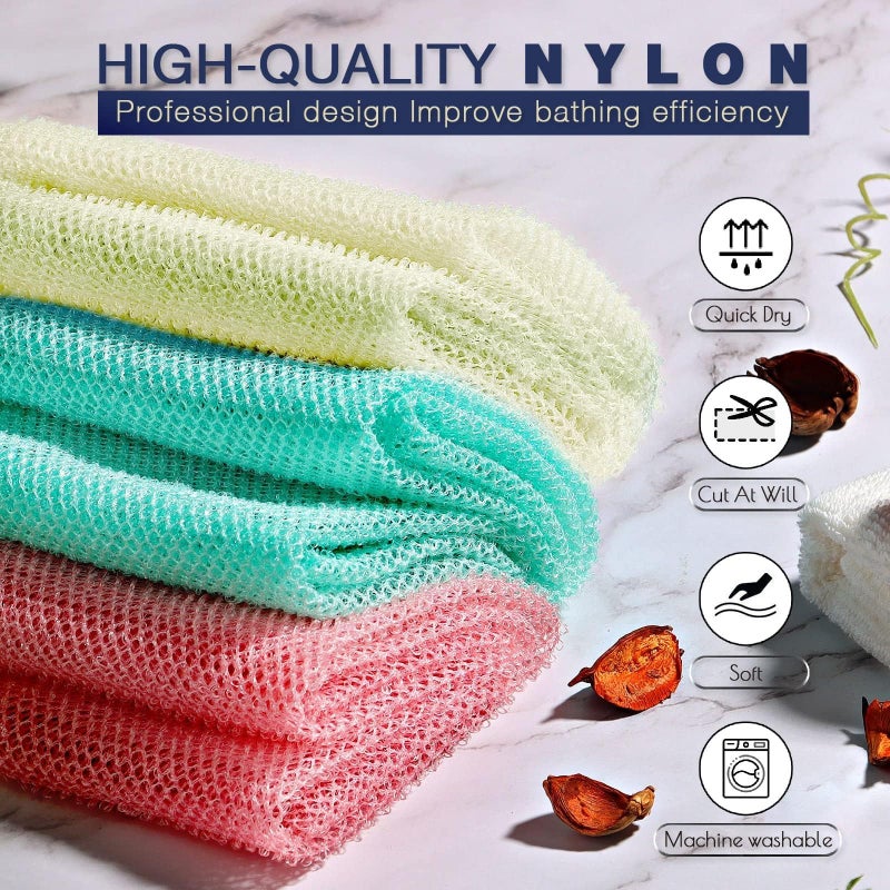 UJFQBH 3 Pieces African Net Sponge, African exfoliating net African Net Long Net Bath Sponge Exfoliating Shower Body Scrubber Back Scrubber Skin Smootherï¼ˆPink, Green, Off-Whiteï¼‰ - Image 4