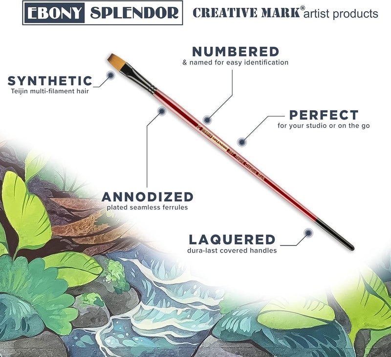 Creative Mark Ebony Splendor Long-Handled Synthetic Sable Paint Brush, Filbert Set of 7, Teijin Multi-Filament Hair, Handcrafted Synthetic Paint Brushes for Acrylic, Watercolor Painting and More - Image 1