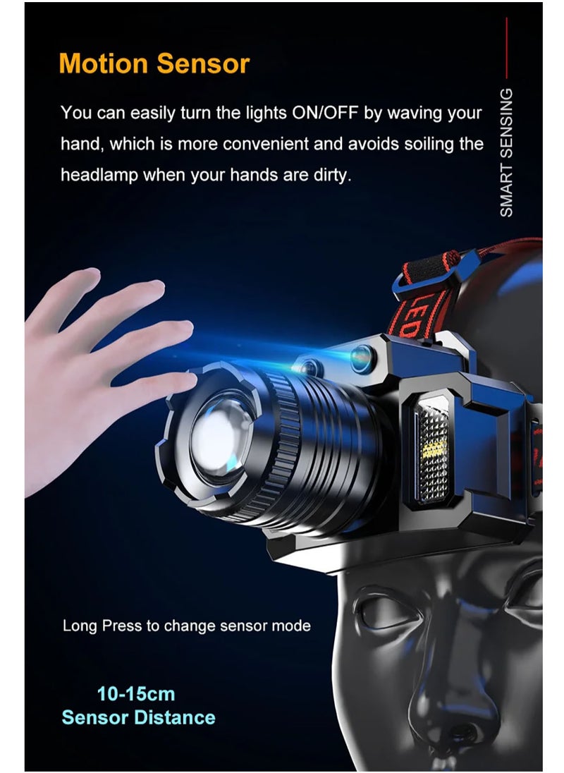 Generic - Rechargeable LED Headlamp 360° Adjustable Headlamp with Motion Sensor and 5 Light Modes For Hiking Fishing Mountaineering and Camping - Image 1