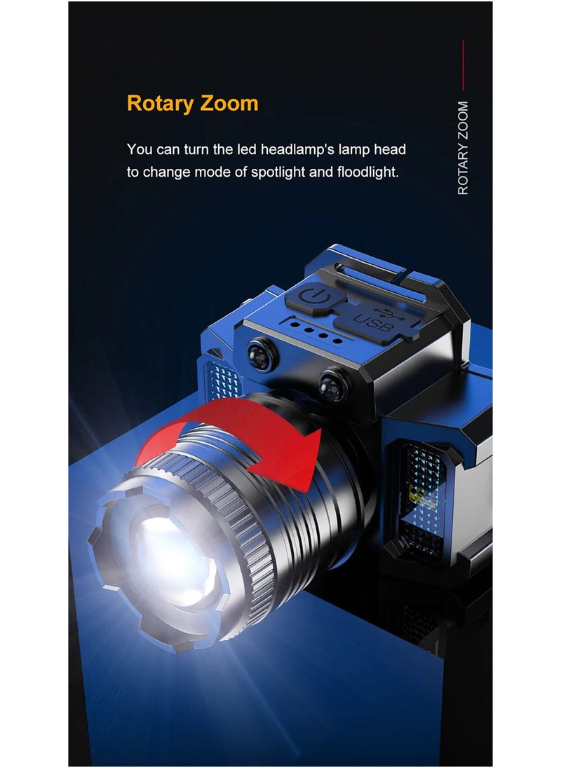 Generic - Rechargeable LED Headlamp 360° Adjustable Headlamp with Motion Sensor and 5 Light Modes For Hiking Fishing Mountaineering and Camping - Image 1