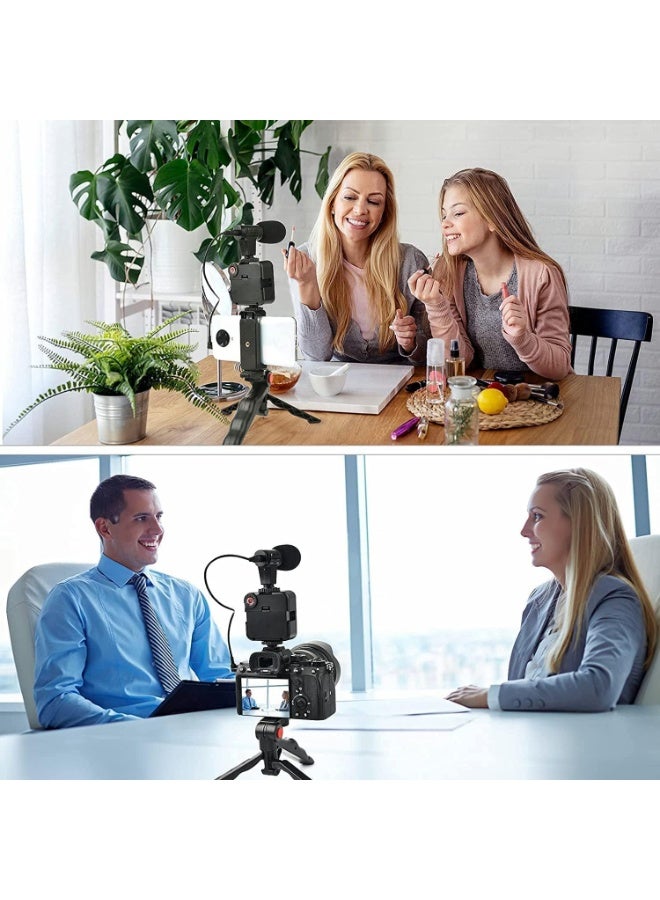 عدة تصوير وفلوغ متكاملة – ترايبود، حامل موبايل، ميكروفون، وإضاءة LED للفيديو والبودكاست - Image 3