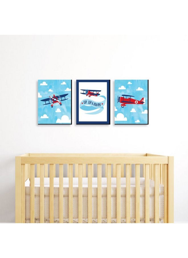 Big Dot of Happiness Big Dot of Happiness Taking Flight - Airplane - Vintage Plane Baby Boy Nursery Wall Art and Kids Room Decorations - Gift Ideas - 7.5 x 10 inches - Set of 3 Prints  - Image 2