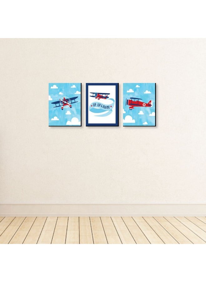 Big Dot of Happiness Big Dot of Happiness Taking Flight - Airplane - Vintage Plane Baby Boy Nursery Wall Art and Kids Room Decorations - Gift Ideas - 7.5 x 10 inches - Set of 3 Prints  - Image 3