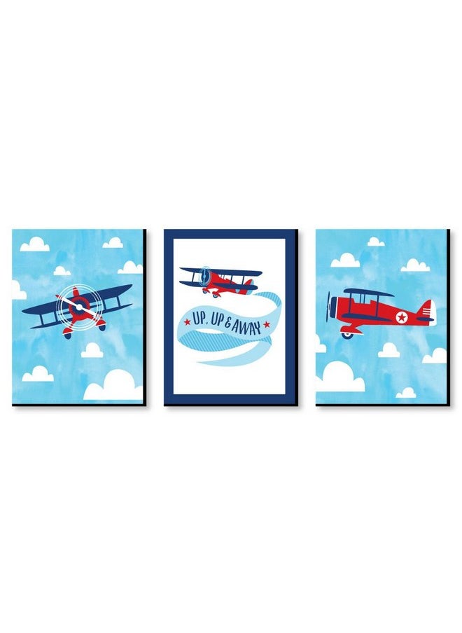 Big Dot of Happiness Big Dot of Happiness Taking Flight - Airplane - Vintage Plane Baby Boy Nursery Wall Art and Kids Room Decorations - Gift Ideas - 7.5 x 10 inches - Set of 3 Prints  - Image 1
