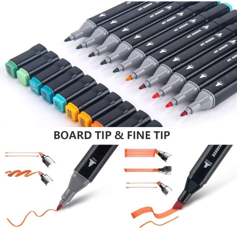 MOBDESK 48-Pcs Dual Tip Alcohol Markers Set - Graphic Art Sketch Pens for Drawing, Sketching, Calligraphy & Illustrations | Non-Toxic Twin Head Permanent Coloring Markers for Kids & Adults, Multicolor - Image 2