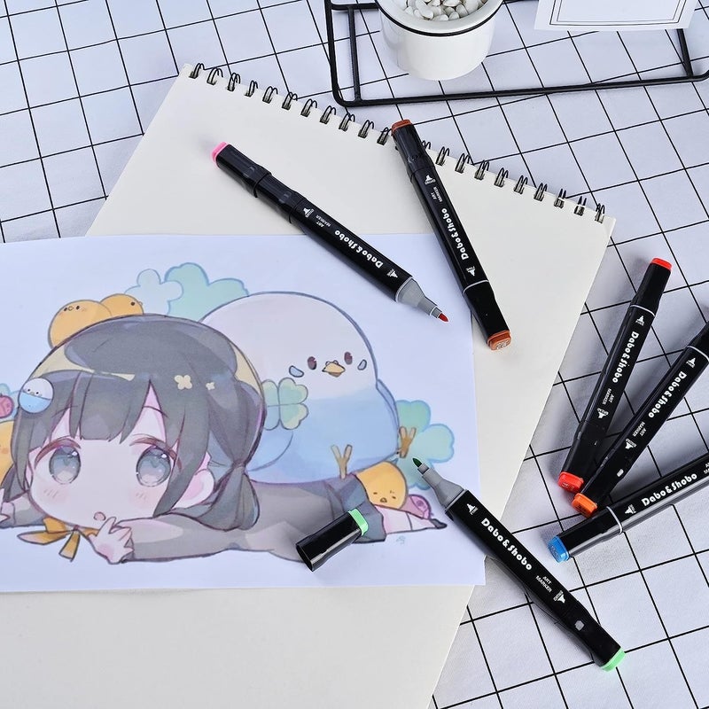 MOBDESK 48-Pcs Dual Tip Alcohol Markers Set - Graphic Art Sketch Pens for Drawing, Sketching, Calligraphy & Illustrations | Non-Toxic Twin Head Permanent Coloring Markers for Kids & Adults, Multicolor - Image 3