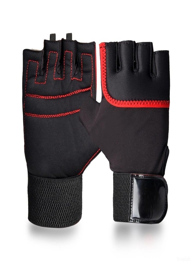 QTM Leather Sports Glove for Unisex, Gloves Gym Workout, Gym Accessories Men, Gym Gloves Men Workout, Sport Glove, Fitness Gloves, Grip Gloves, Exercise Gloves (Pack of 2 Pair, Wrist RED Black) - Image 1