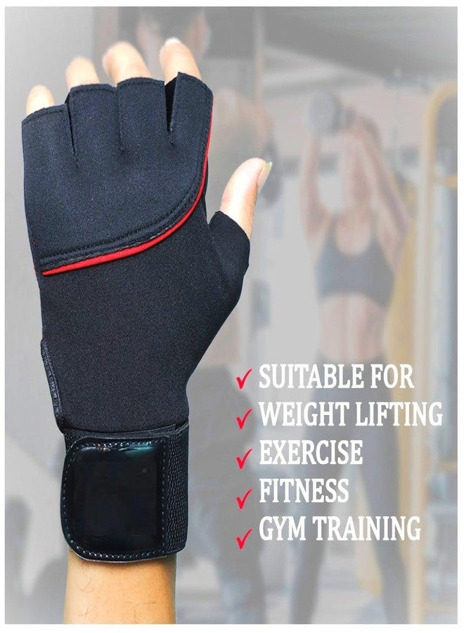 QTM Leather Sports Glove for Unisex, Gloves Gym Workout, Gym Accessories Men, Gym Gloves Men Workout, Sport Glove, Fitness Gloves, Grip Gloves, Exercise Gloves (Pack of 2 Pair, Wrist RED Black) - Image 4
