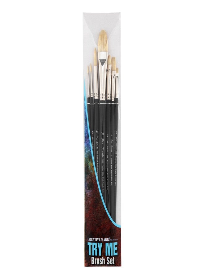Creative Mark Pro Stroke Premium White Chungking Hog Bristle Artist Paint Brush - Try-Me Set of 7 - Natural Bristle Brush w/Great Control Suitable for Oils, Watercolors, Acrylics, Alkyds, Caseins - Image 1