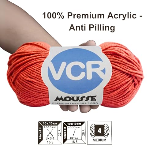 VCR 4ply Bright Carrot Yarn, 100 Grams Hank, 190 Meters Length, Acrylic Ball for Crochet and Knitting, Soft Crosia Threads, Pack of 1 Yarn, Suitable for DIY Crafts - Image 3