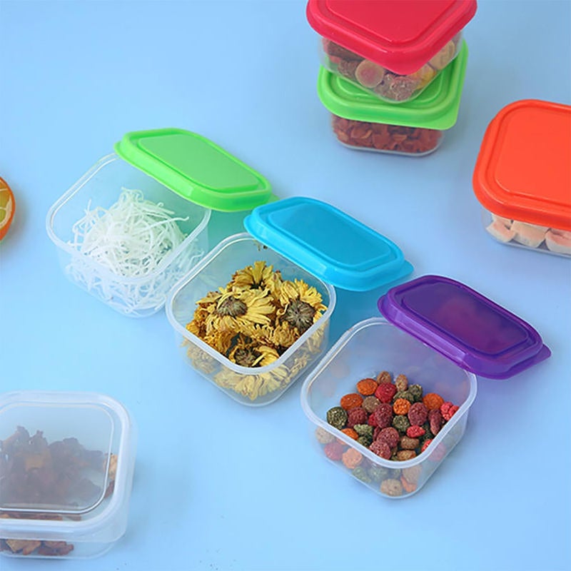 Genaric 8-Piece Set, Food Storage Containers with Coloured Lids, Stackable Plastic
