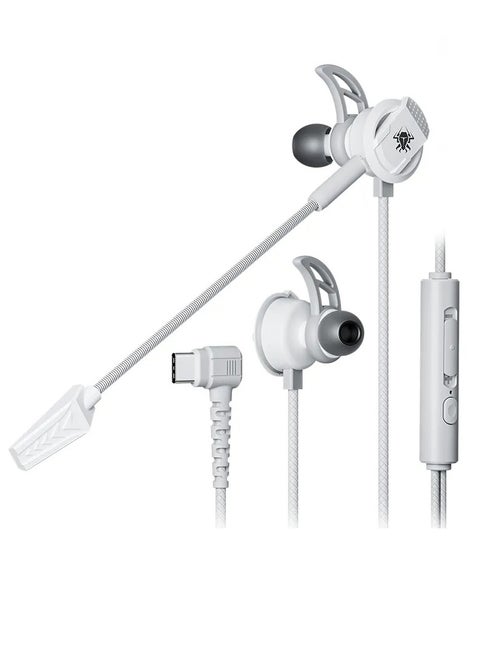 Plextone RX3 Pro Type-C Wired Gaming Earphones with Dual HD Noise Isolating Microphones Removable Side-mounted In-Ear Headphones Hifi Sound Quality for Mobile Phones and Tablets Color Gray