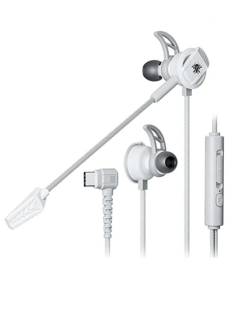 Plextone RX3 Pro Type-C Wired Gaming Earphones with Dual HD Noise Isolating Microphones Removable Side-mounted In-Ear Headphones Hifi Sound Quality for Mobile Phones and Tablets Color Gray