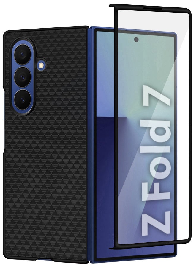 CATANES Case Cover for for Samsung Galaxy Z Fold 7 - Kevlar Bullet Proof Phone Case - Ultra Thin and Light Carbon Fiber Texture Printing Slim Anti-Scratch Phone Cover With Front Built-in Screen Protector - Black Triangle - Image 1