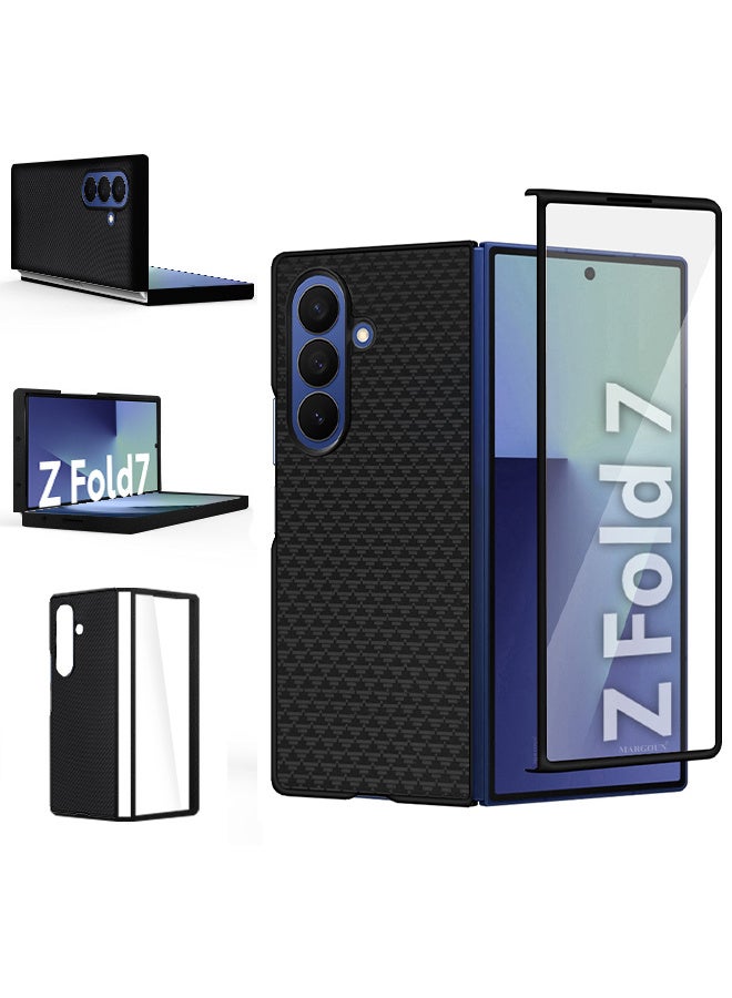 CATANES Case Cover for for Samsung Galaxy Z Fold 7 - Kevlar Bullet Proof Phone Case - Ultra Thin and Light Carbon Fiber Texture Printing Slim Anti-Scratch Phone Cover With Front Built-in Screen Protector - Black Triangle - Image 3