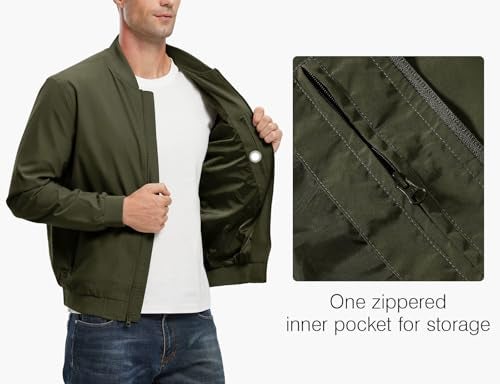 Rdruko Men's Lightweight Windbreaker Jacket Athletic Flight Bomber Jacket Zip Up(Army Green, US S) - Image 4