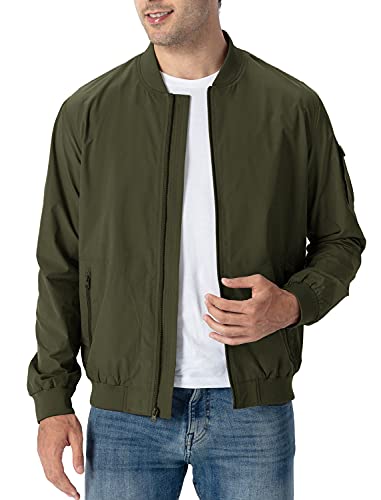 Rdruko Men's Lightweight Windbreaker Jacket Athletic Flight Bomber Jacket Zip Up(Army Green, US S) - Image 3