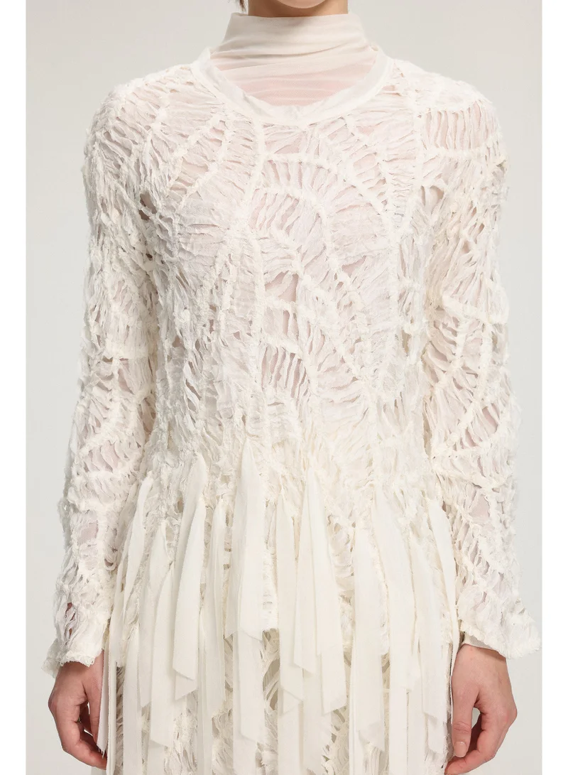 Bella Barnett  Textured Knit Long-Sleeve Top With Ribbon Details- Skye and Iris for Women | Best Price UAE