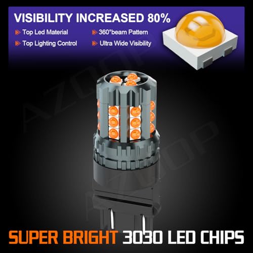 AZQOP 3157 LED Turn Signal Bulbs For Ford F150 F250 F350 1999 2000 2001 2002 2003 2004 2005 2006 2007 2008 2009 2010 2011 2012 2013 2014, 3156 3056 3057 Blinker Lights, 300% Brightness 3000K Amber, 2PCS - Image 2