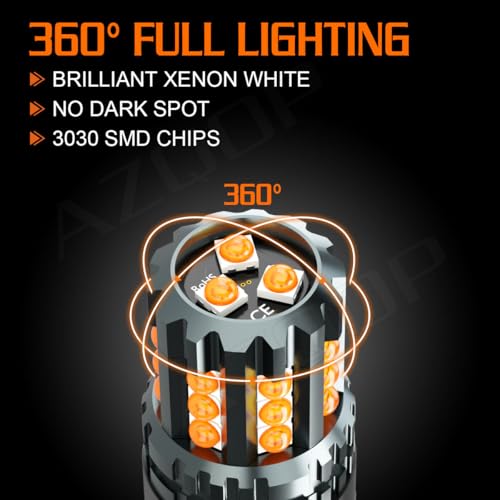 AZQOP 3157 LED Turn Signal Bulbs For Ford F150 F250 F350 1999 2000 2001 2002 2003 2004 2005 2006 2007 2008 2009 2010 2011 2012 2013 2014, 3156 3056 3057 Blinker Lights, 300% Brightness 3000K Amber, 2PCS - Image 4