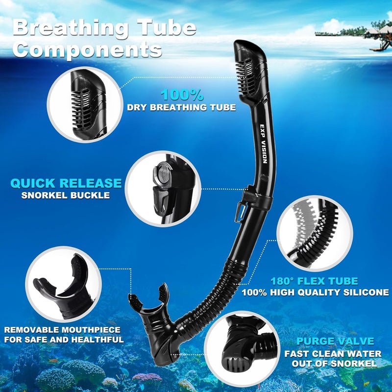 EXP VISION Schnorchelset Schnorchelausrstung fr Erwachsene, Professionelle Anti-Beschlag-Schnorchelmaske, Trockenschnorchel Tauchmaske fr Freitauchen,Schnorcheln,Schwimmen - Image 5