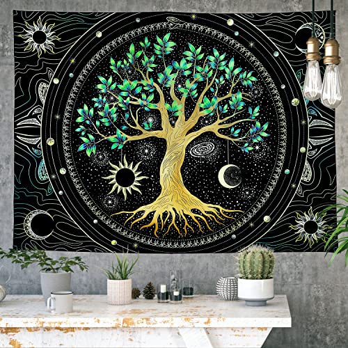 FLY SPRAY Tapestry for Bedroom Aesthetic Black Light Tree of Life Tapestrys UV Reactive Trippy Talestry Colorful Wall tapistry Sun Moon Space Tapestries Green Forest Wall Hanging Decor Nature Ceiling Tapastry - Image 5