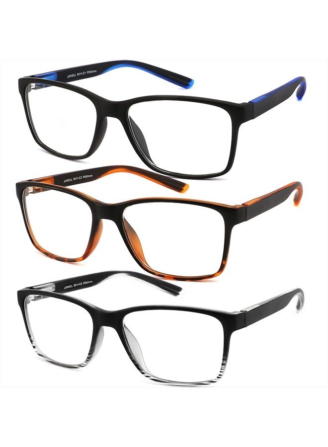 JJWELL 3 Pack Reading Glasses for Men Blue Light Blocking with Spring Hinge, Anti Eyestrain/Dryness/UV Large Wide Square Readers for Men, Two Tone Computer Reader Glasses Eyeglass(1.75 Strength)  - Image 1