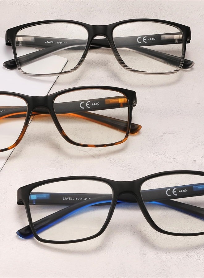 JJWELL 3 Pack Reading Glasses for Men Blue Light Blocking with Spring Hinge, Anti Eyestrain/Dryness/UV Large Wide Square Readers for Men, Two Tone Computer Reader Glasses Eyeglass(1.75 Strength)  - Image 3