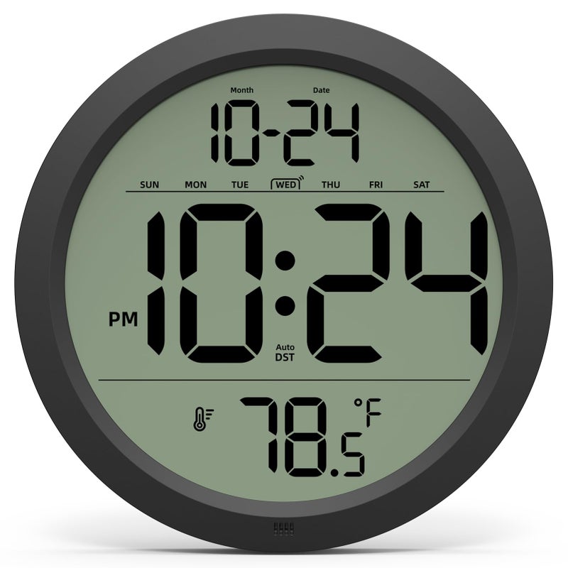 XUANZIT Digital Wall Clock BatteryOperated 8 Inch Small Decorative Modern Wall Clock with Date Temperature AutoDST Silent Electric Wall Clock for Bedroom Living Room Kitchen Office Farmhouse Black - Image 2