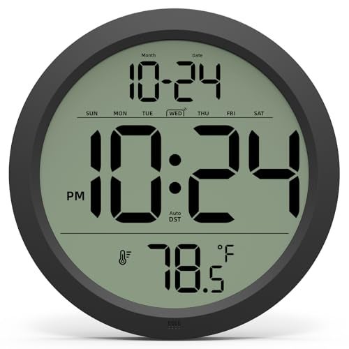 XUANZIT Digital Wall Clock BatteryOperated 8 Inch Small Decorative Modern Wall Clock with Date Temperature AutoDST Silent Electric Wall Clock for Bedroom Living Room Kitchen Office Farmhouse Black - Image 1