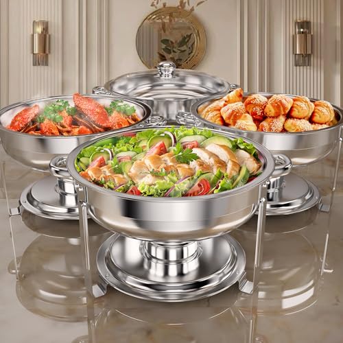 Rengue أطباق شافينغ رينغ 6QT للبوفية، مجموعة 4 قطع من الأطباق الدائرية المصنوعة من الفولاذ المقاوم للصدأ، خوادم دافئة وباردة للبوفية، دافئات الطعام للحفلات، التجمعات، الولائم، حفلات الزفاف - Image 1