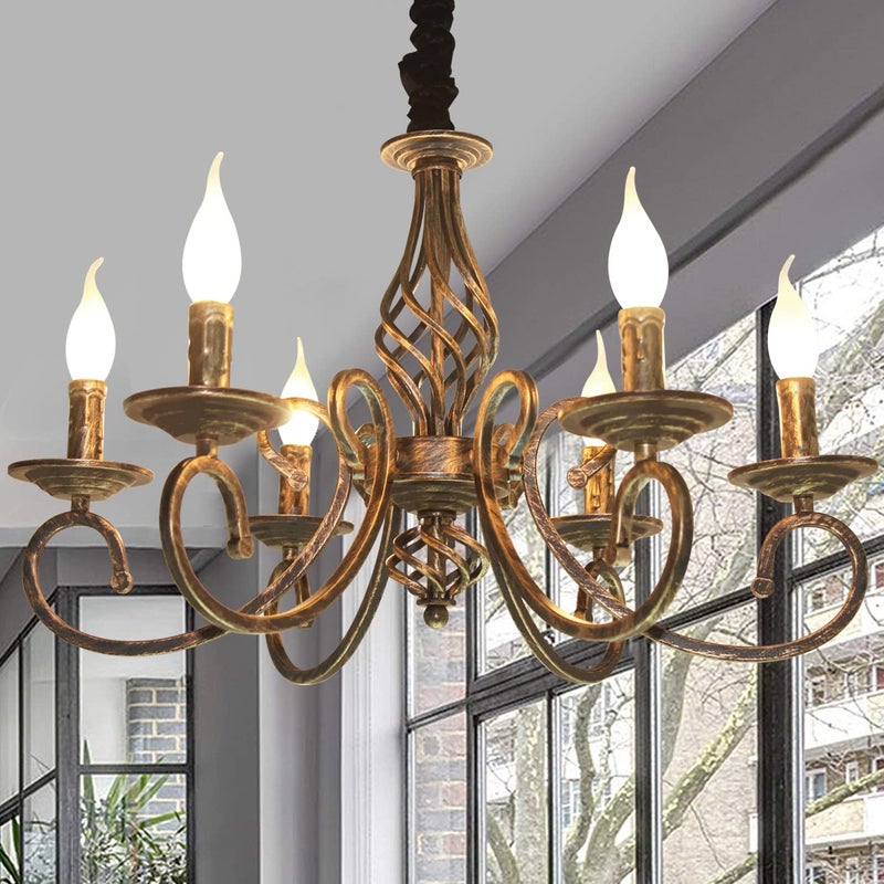 Ganeed Rustic 6-Light Chandeliers,French Country Vintage Chandelier,Metal in Antique Bronze Pendant Chandelier,Pendant Light Fixture for Island Kitchen Farmhouse Dining Room Living Room - Image 1