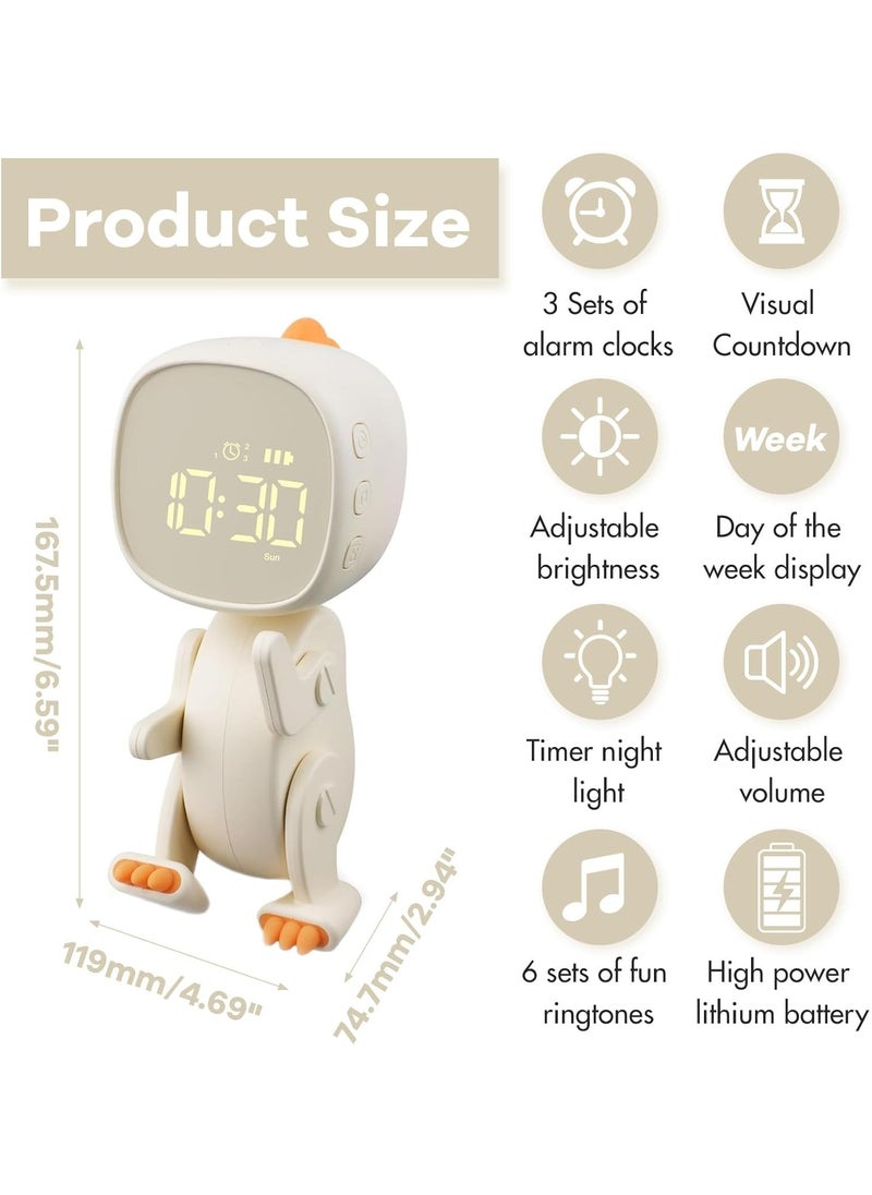Small Dinosaur Alarm Clock Alarm Clock, Variety Small Dinosaur Alarm Clock with Night Light, Kids Sleep Trainer Boys and Girls Wake Up Time Comes with 3 Sets of Alarm Clock Snooze Function Adjustable Sound and Brightness via USB Charging