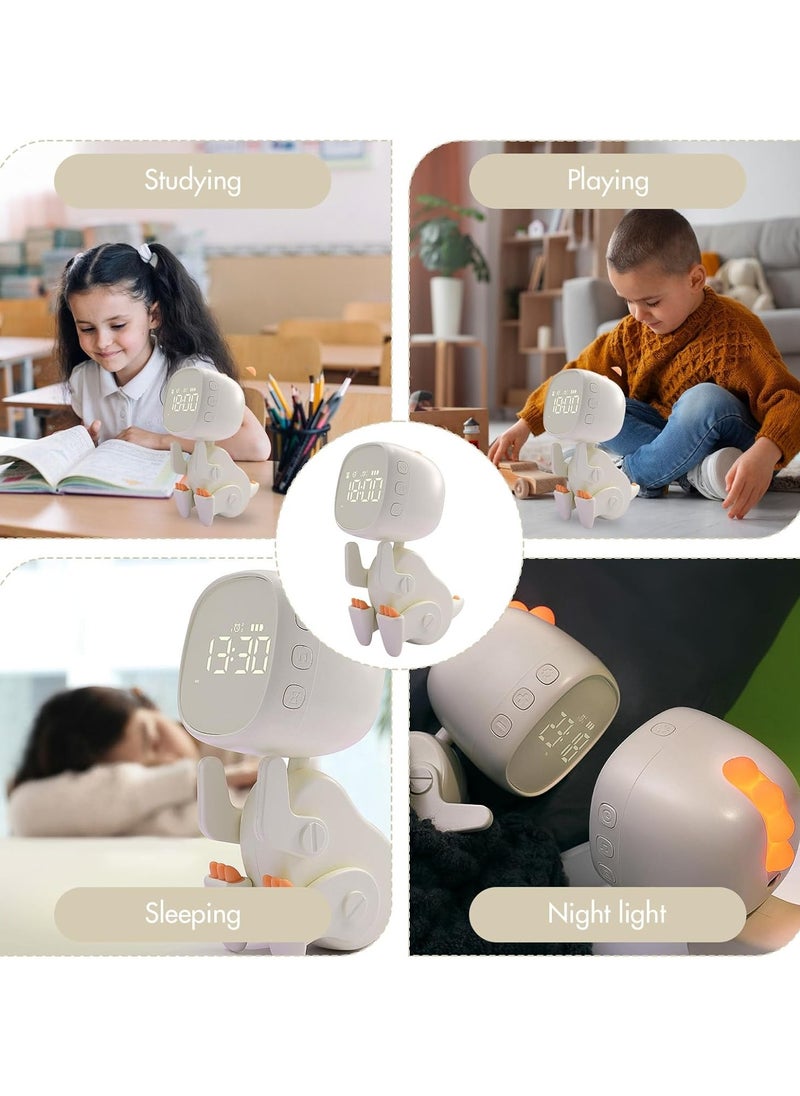 Small Dinosaur Alarm Clock Alarm Clock, Variety Small Dinosaur Alarm Clock with Night Light, Kids Sleep Trainer Boys and Girls Wake Up Time Comes with 3 Sets of Alarm Clock Snooze Function Adjustable Sound and Brightness via USB Charging