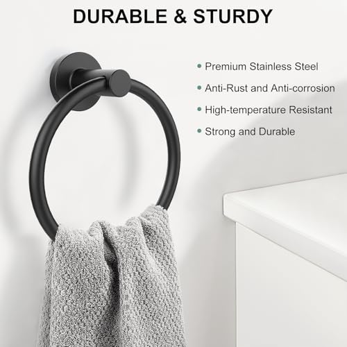 SetSail Towel Holder for Bathroom Wall Matte Black Towel Ring Stainless Steel Hand Towel Holder Heavy Duty Towel Hanger for Bath, Kitchen - Image 2