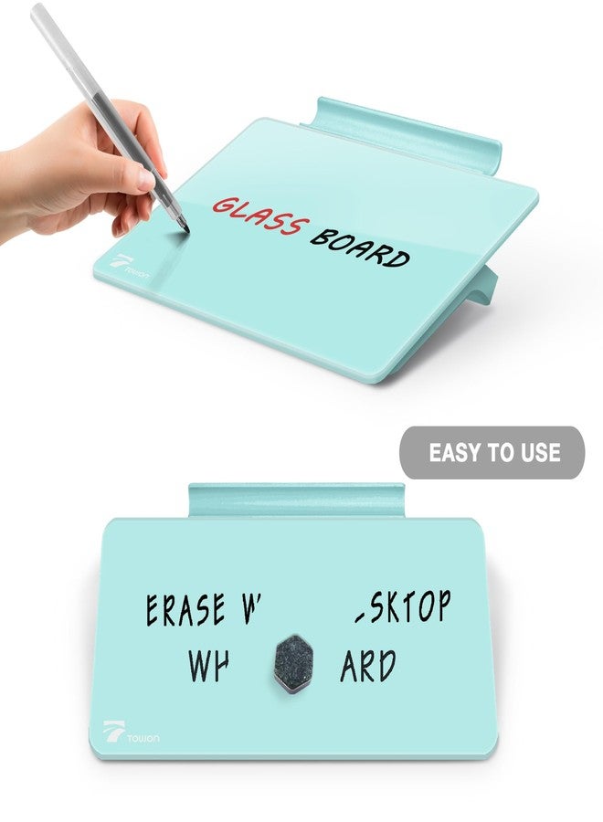 TOWON Teal Blue Mini Desktop Pure Glass Whiteboard, Small Slope Slick Desk Whiteboard Glass, Desk White Board, Desktop White Board Dry Erase, Stenography Artifact for Office Home Schooling Décor, 8x6 Inches - Image 3