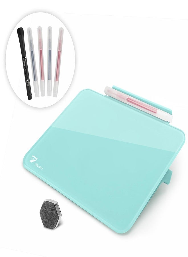 TOWON Teal Blue Mini Desktop Pure Glass Whiteboard, Small Slope Slick Desk Whiteboard Glass, Desk White Board, Desktop White Board Dry Erase, Stenography Artifact for Office Home Schooling Décor, 8x6 Inches - Image 1