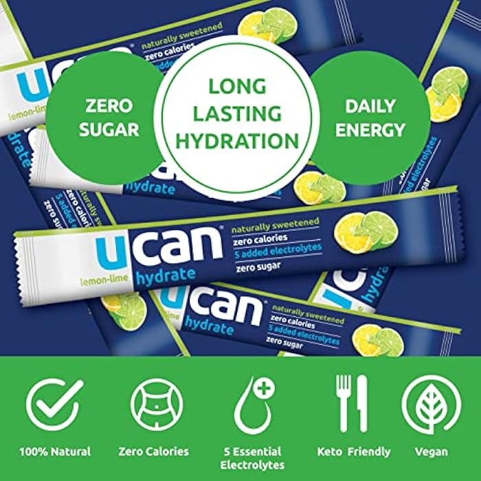 UCAN Hydrate Packets, Lemon-Lime, 12 Count (1.27 Ounce), Keto, Sugar-Free Electrolyte Replacement for Men & Women, Non-GMO, Vegan, Gluten-Free, Great for Runners, Gym-Goers, High Performance Athletes - Image 2