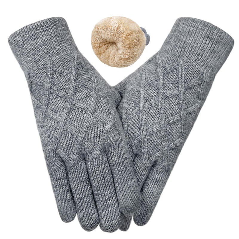 HOPSOOKEN Winter Wool Gloves for Women Warm Touch Screen Fleece Lined Elastic Knit Thermal Snow Gloves for Cold Weather(Grey) - Image 1