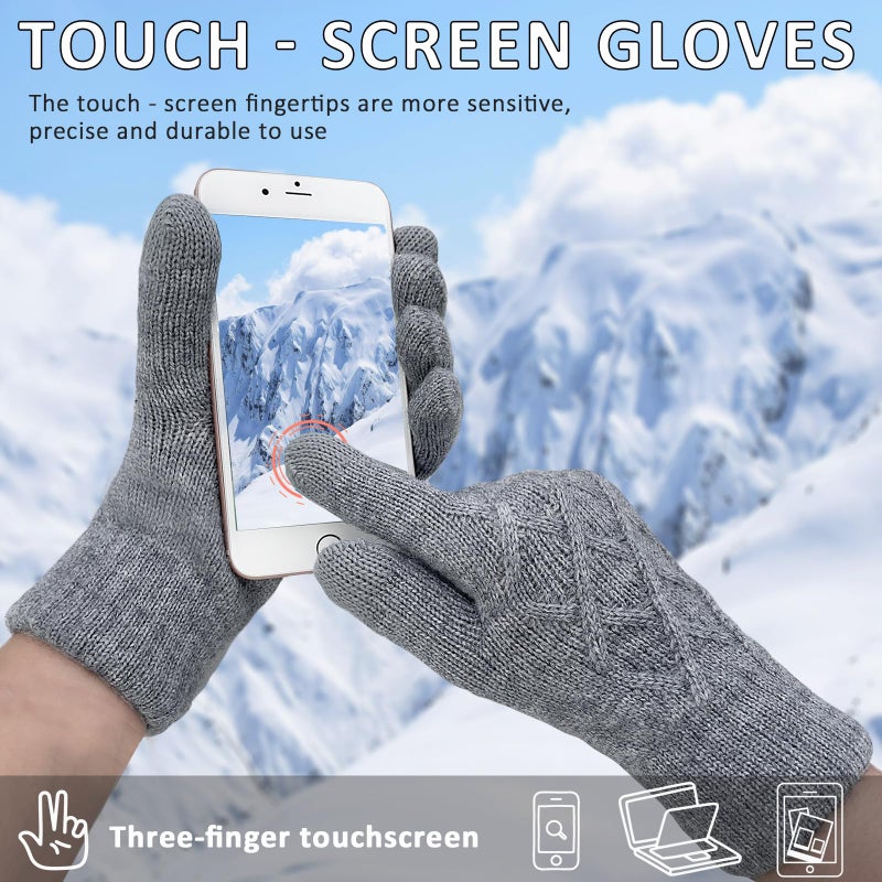 HOPSOOKEN Winter Wool Gloves for Women Warm Touch Screen Fleece Lined Elastic Knit Thermal Snow Gloves for Cold Weather(Grey) - Image 4