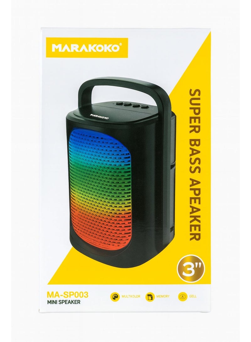 MARAKOKO MA SP003 Portable Bluetooth Speaker with Multicolor LED Lights and Powerful 3 Super Bass