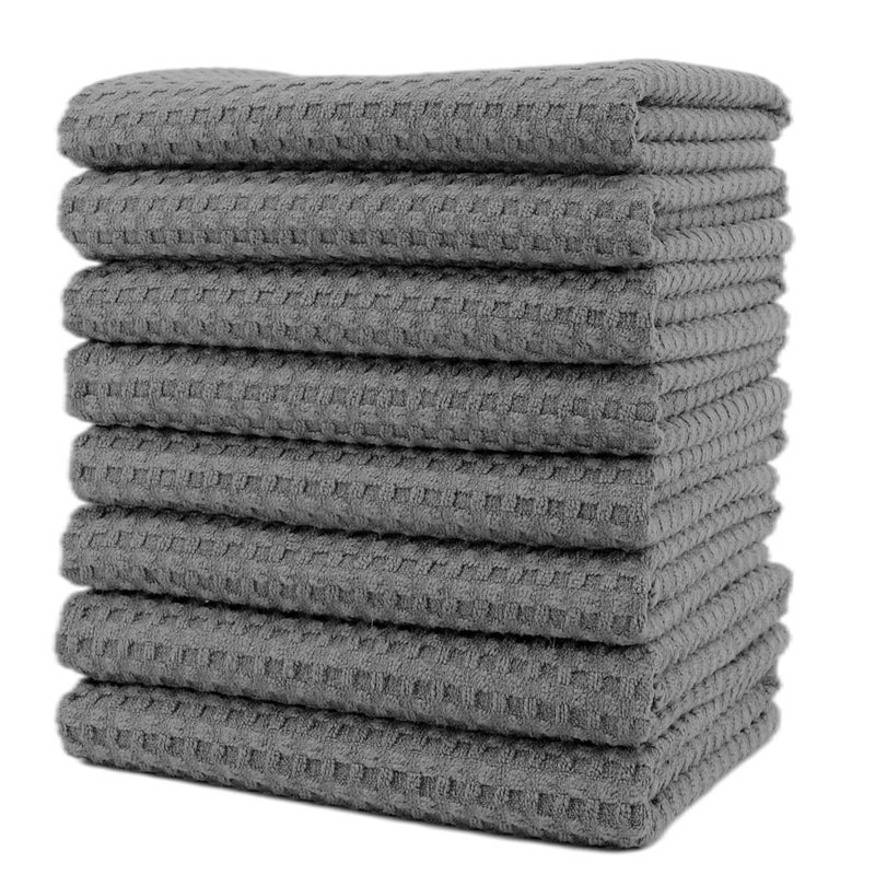 POLYTE Ultra Premium Microfibre Kitchen Dish Tea Towel Waffle Weave 8 Pack 40x71 cm Grey