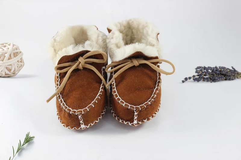Pialetti Natural Lambskin Baby Booties Lace-Up Panduf- 18 (0-6 Months)