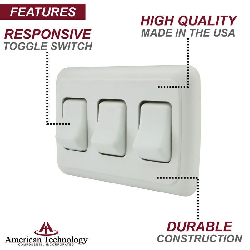 American Technology Components Triple SPST On-Off Switch with Bezel, 12-Volt, for RV, Trailer, Camper (White) - Image 3
