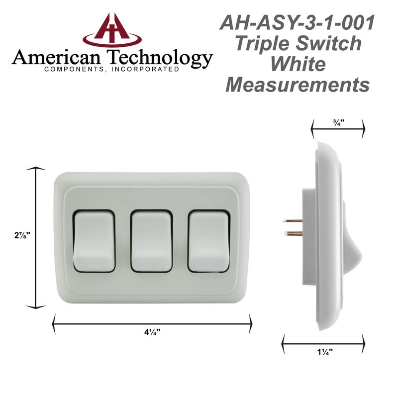 American Technology Components Triple SPST On-Off Switch with Bezel, 12-Volt, for RV, Trailer, Camper (White) - Image 4